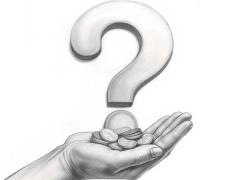 Gebende Hand mit Fragezeichen